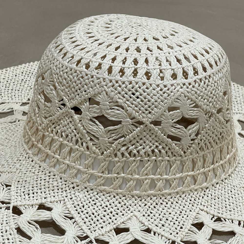 Women’s Lei Crochet Straw Sun Hat Natural Beach Vacation Summer One Size - Picture 6 of 7